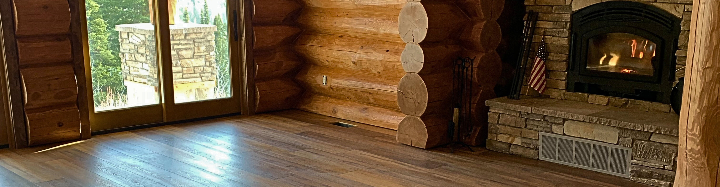 Vinyl flooring in living room with couch, chair, and coffee table