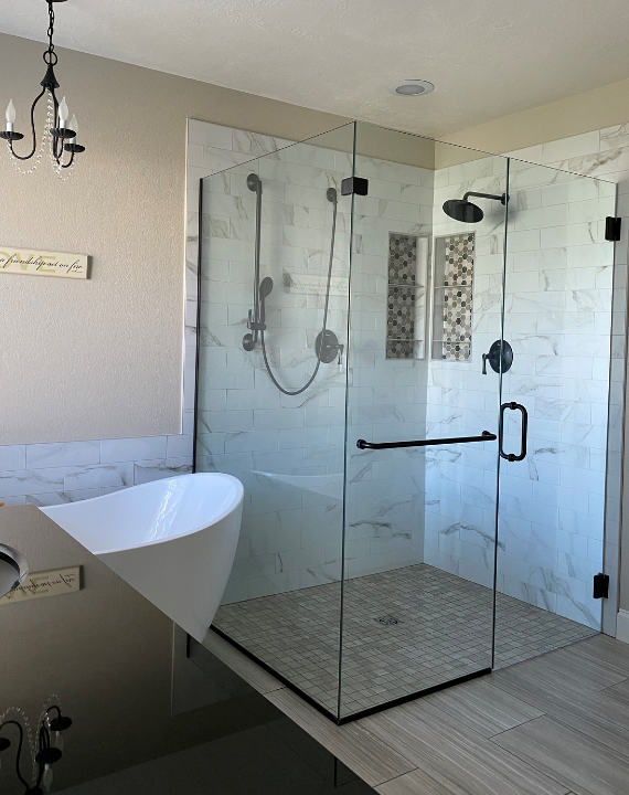 custom shower and cabinetry